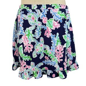 G Lifestyle Navy Blue Nautical Turtle Coral Reef Athletic Golf Skort